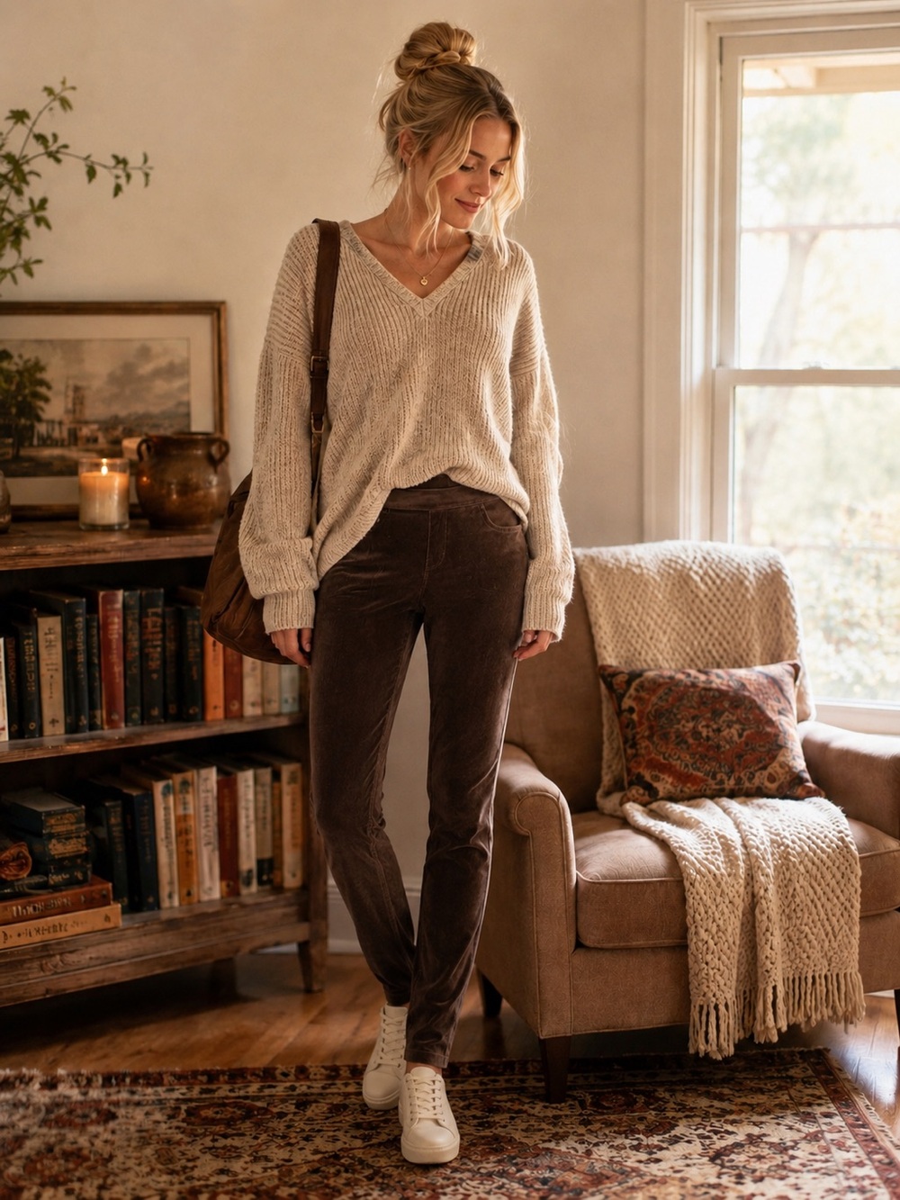 Simply Vera Vera Wang Soft Corduroy Leggings Brown Stretch Pull On Pants Size S